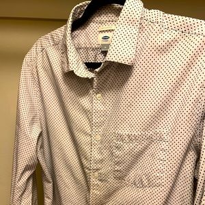 White cross-stitched casual button down
